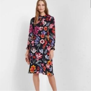 J Crew Tie Neck Midi Dress Midnight Dutch Floral